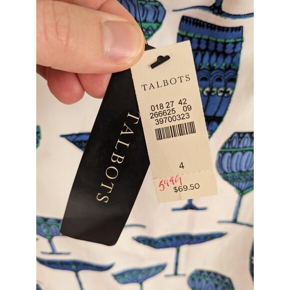 NWT Talbots Skirt A- Line Martini Wine Glass White Blue Women's Size 4 - Picture 6 of 9